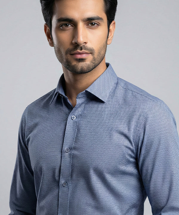 Men'S Dress Shirt - Navy Dotted Dsh-0287 - Navy - View 1