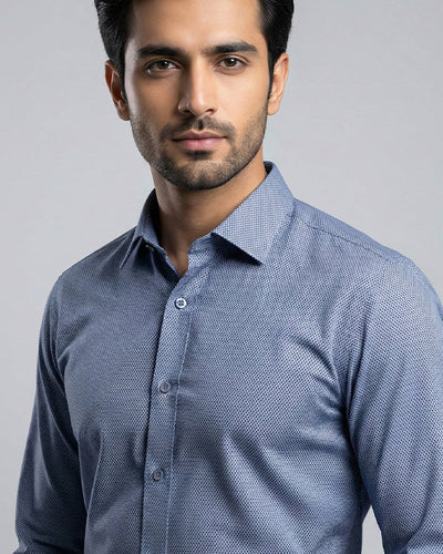 Men'S Dress Shirt - Navy Dotted Dsh-0287