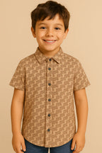 HR clothing Kids Half Sleeves Shirt - Printed Beige BSH-0110