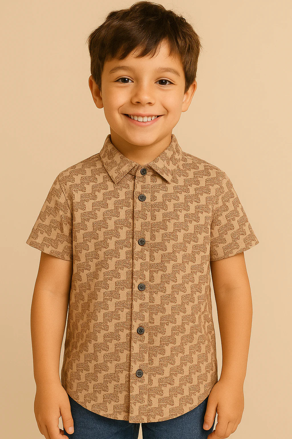 HR clothing Kids Half Sleeves Shirt - Printed Beige BSH-0110