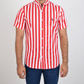 Men's Casual Stripe Red Half Sleves Shc-1847 - Red - View 1
