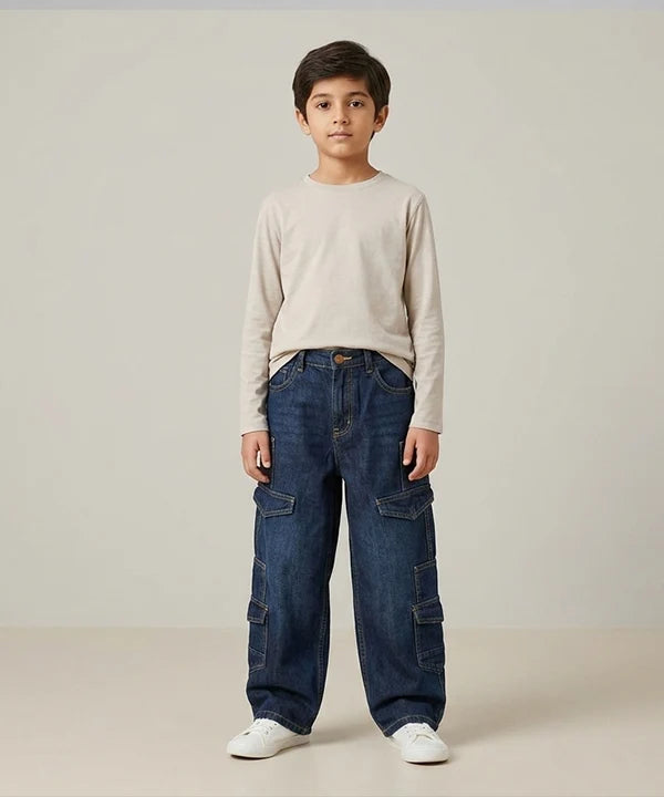 Boys Navy Multi-Pocket Baggy Jeans- Bjp-0299