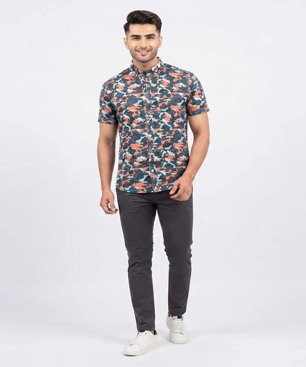 Men's Casual Multi Printed Half Sleves Shc-1778 ( H )