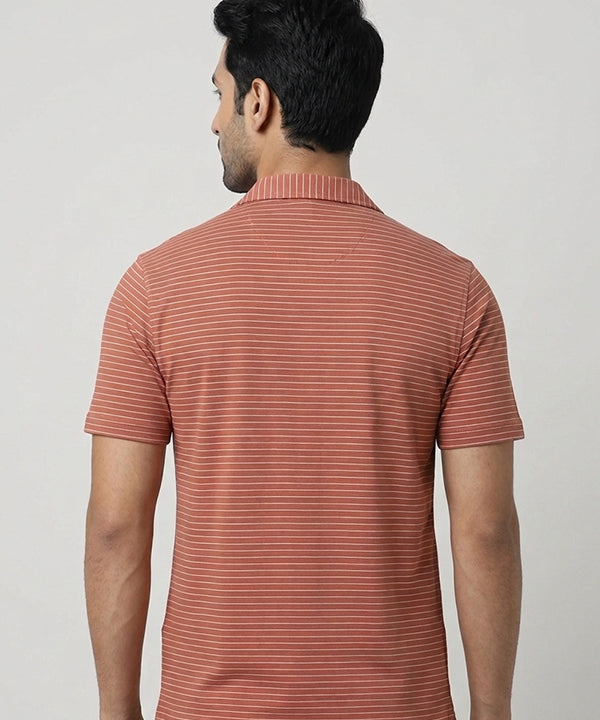 Men’s Pinstripe Drawstring Half Sleeves Shirt– Relaxed Fit - SHC-3067 Maroon Stripe - Maroon - View 3
