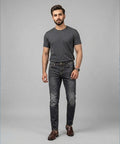 Men's Denim Tailored Fit- JP-2210 D-Grey - Red - View 1