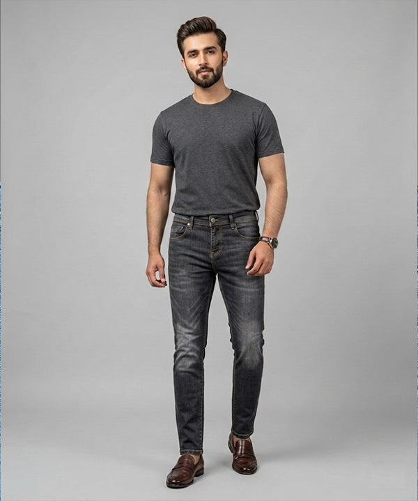 Men's Denim Tailored Fit- JP-2210 D-Grey - Red - View 1