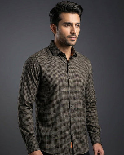 Men's Casual Shirt - Texture Black Shc-1971 Strech Fabric