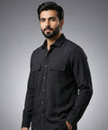 Men's Casual Shirt - Texture Black Shc-1970 Strech Fabric - Black - View 1
