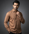 Men's Casual Shirt - Texture Brown Shc-1971 Strech Fabric - Brown - View 1