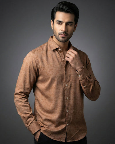Men's Casual Shirt - Texture Brown Shc-1971 Strech Fabric