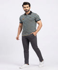 MEN'S T-SHIRT COLLAR BEIGE STRIPE BASIC TSH-5916