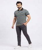 MEN'S T-SHIRT COLLAR BEIGE STRIPE BASIC TSH-5916