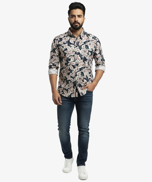 Men's Casual Shirt - Shc-1108 B/Beige Floral
