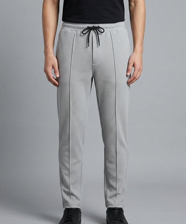 Waffle Knit Elastic Waist Trousers - L Grey Lwr-0694 - Grey - View 1