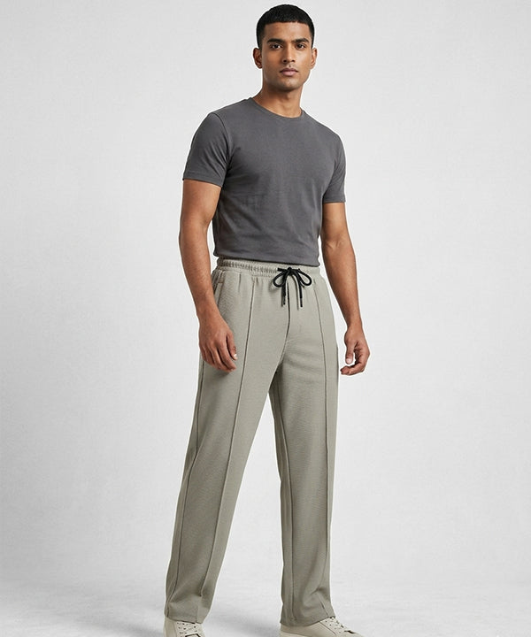 Waffle Knit Elastic Waist Trousers - Green Lwr-0694 - Green - View 1