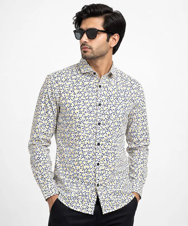 Men's Casual Shirt - Shc-1606 Ptinted Yellow (ORG-H)