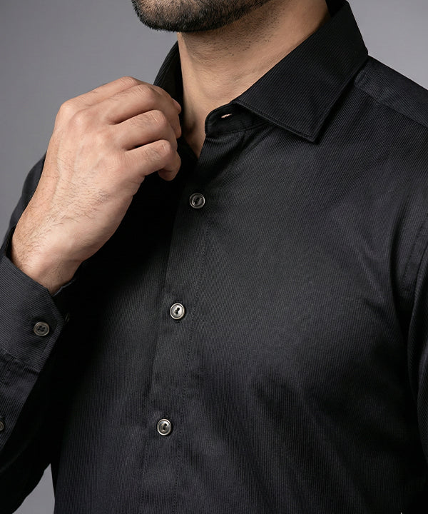 Men's Casual Shirt - Black Stripe Shc-1972 Strech Fabric - Black - View 2