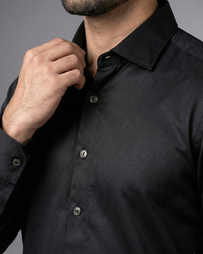 Men's Casual Shirt - Black Stripe Shc-1972 Strech Fabric