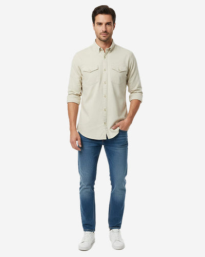 Men's Casual Shirt - Beige Shc-1841 Strech Fabric