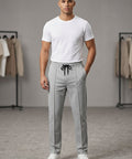 Men’S Pinstripe Drawstring Baggy Trousers- Lwr-0688 Grey Stripe - Grey - View 1