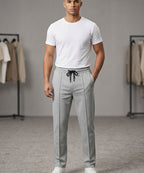 Men’S Pinstripe Drawstring Baggy Trousers- Lwr-0688 Grey Stripe - Grey - View 1