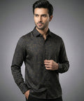 Men's Casual Shirt - Texture Black Shc-1972 Strech Fabric - Black - View 1
