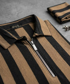 Men'S T-Shirt Collar Brown Stripe Tsh-7160 - Brown - View 2