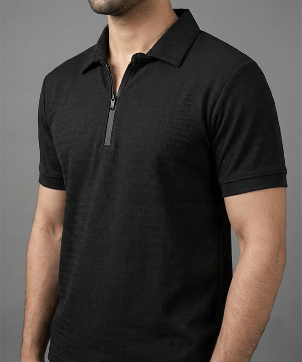 Men'S T-Shirt Collar Black Tsh-7026 - Black - View 1
