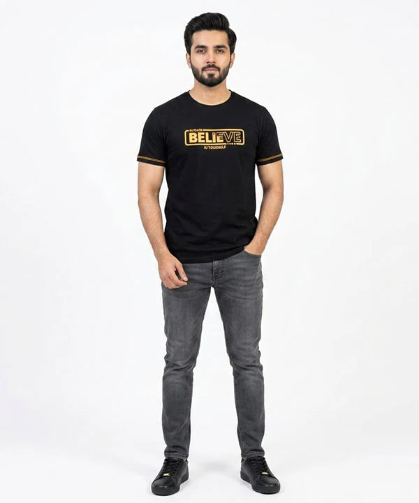 HR Clothing Men’s Printed T-Shirt – Black TSH-5684