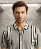 MEN'S T-SHIRT COLLAR GREY STRIPE Old Money TSH-7161