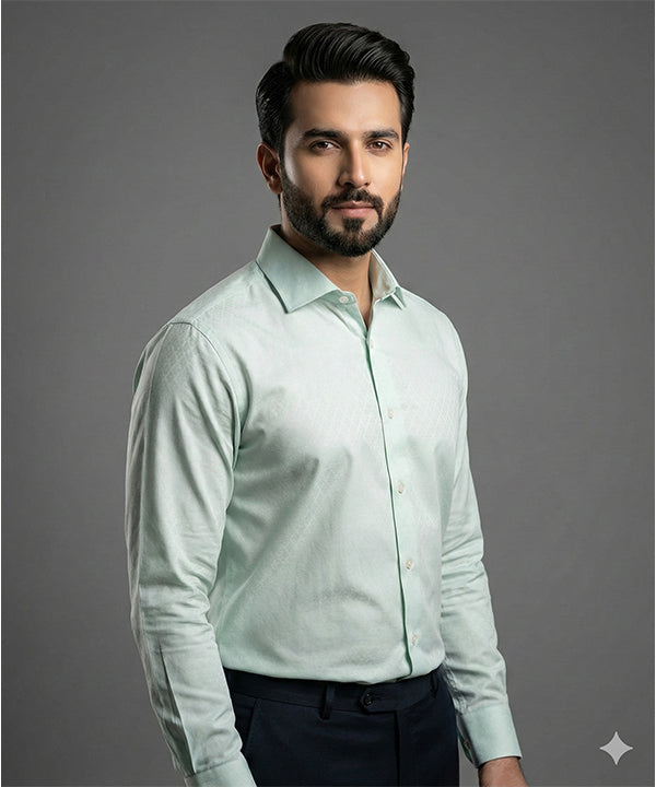 Men'S Dress Shirt - Texture Green Dsh-0287 - Green - View 1