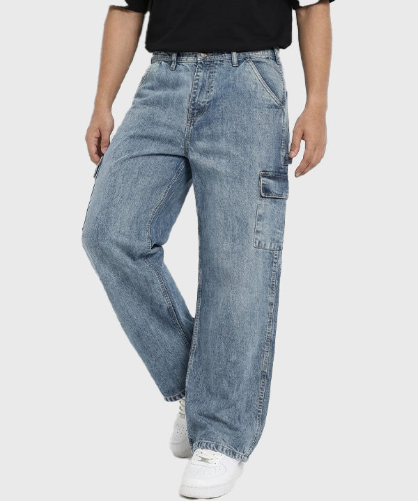 Men's Baggy Carpenter Denim - Wash Blue Jp-2080 - Blue - View 1