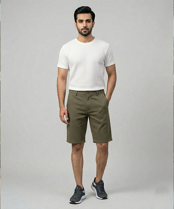 Men’S Summer Cotton Texture Green Shorts- Br-0102 - Green - View 1