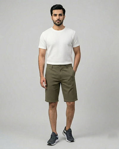 Men’S Summer Cotton Texture Green Shorts- Br-0102