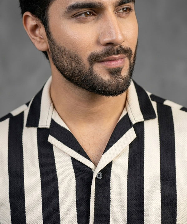 Men's Casual Shirt Half Sleeves - SHC-3069 Black Stripe ( ORG ) - Black - View 3