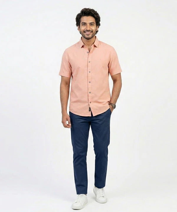 Men's Casual L-Pink Half Sleves Shc-2071
