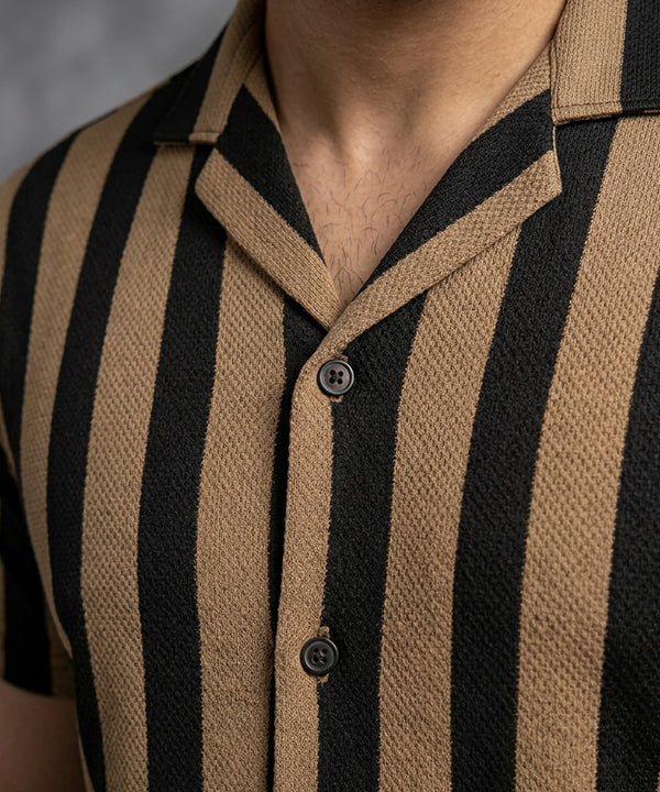 Men's Casual Shirt Half Sleeves - SHC-3069 Brown Stripe ( ORG ) - Brown - View 2
