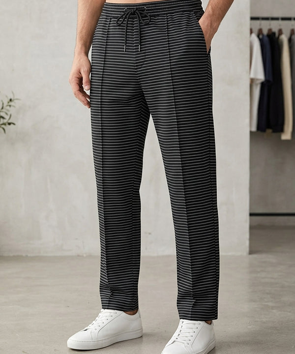 Men’S Pinstripe Drawstring Baggy Trousers- Lwr-0688 Black Stripe - Black - View 1