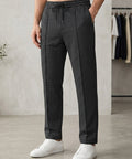 Men’S Pinstripe Drawstring Baggy Trousers- Lwr-0688 Black Stripe - Black - View 1