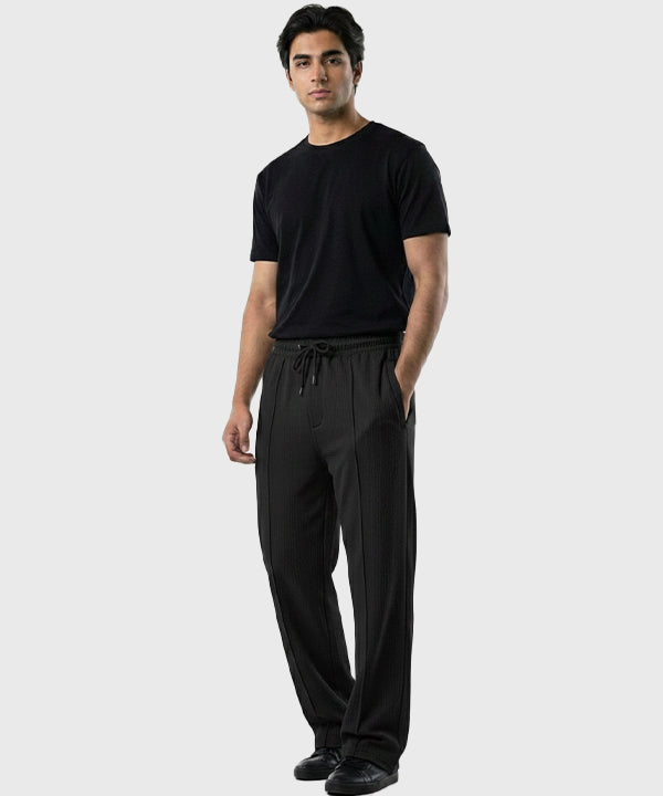 Men'S Baggy Waffle French Trousers - Black Lwr-0592 - Black - View 1