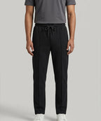 Waffle Knit Elastic Waist Trousers - Black Lwr-0694 - Black - View 1