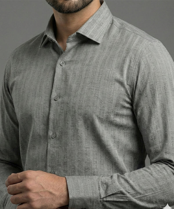 Men'S Dress Shirt - Grey Stripe Dsh-0287 - Grey - View 2