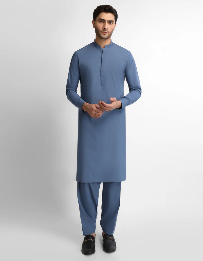 blue plain kameez shalwar