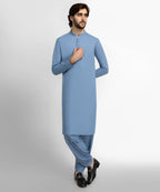 steel blue plain kameez shalwar