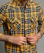 Men's Casual Checkered Shirt - Yellow Shc-1980 - Yellow - View 2