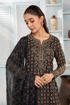 3Pc Black Sharara Lawn