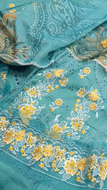 Aqua Bloom Luxury Embroidered Suit 3pc buttler lawn