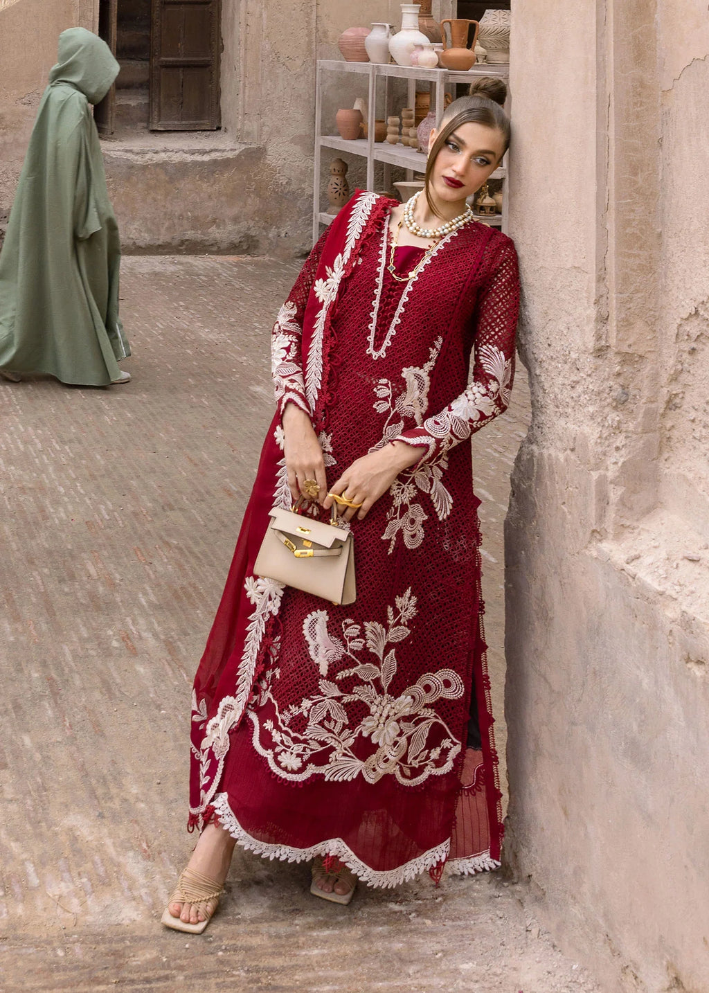 3Pc Crimson Maroon Luxury Lawn