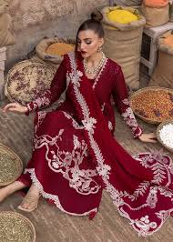 3Pc Crimson Maroon Luxury Lawn
