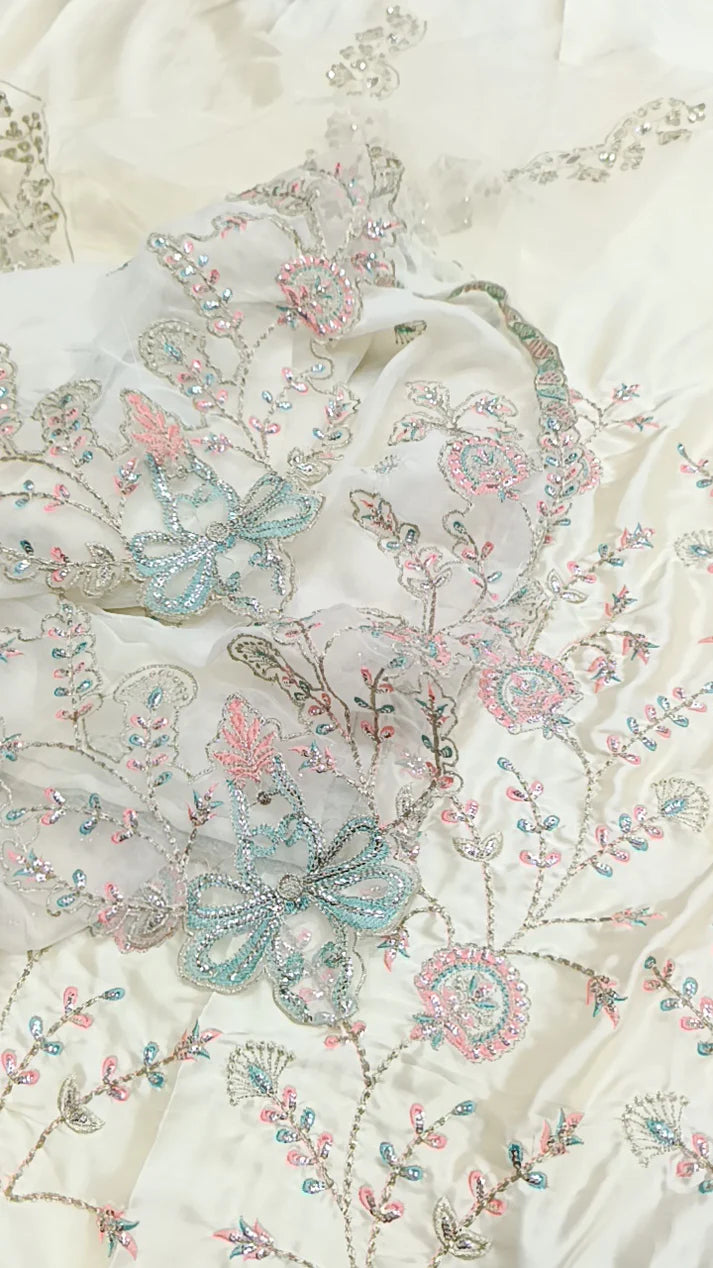 3pc kubra White Silk